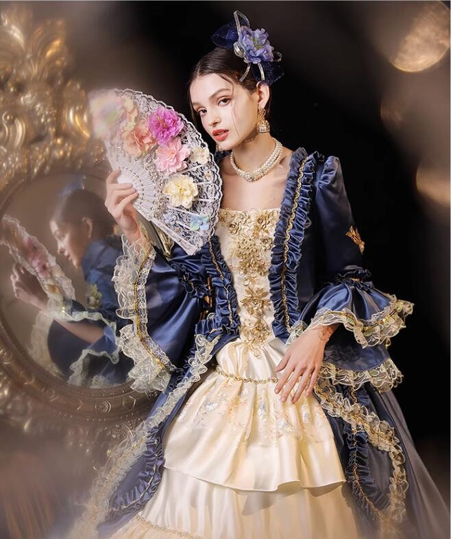 上品 フェミニン点セット 貴族ドレス+パニエ付き プリンセスライン ステージ衣装 オペラ声楽 中世貴族..