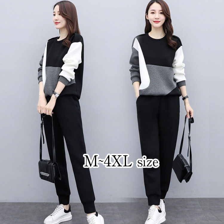 ジャージ 上下セット レディース 運動着 セットアップ 上下セット パンツ スウェット 長袖 ウエストゴム ブラック 黒 春 秋冬 ルームウェア代代代代