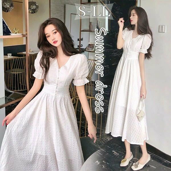 パフスリーブ ワンピース レディース Vネック 大人可愛い 夏ワンピ シアー感 ホワイト 白 半袖 おしゃれ かわいい リゾート 小柄 二次会 入学式 マキシワンピース レディース ロングワンピ 半袖 体型カバー 高見え 低身長 高身長 春 夏 大人カジュアル シンプル おしゃれ