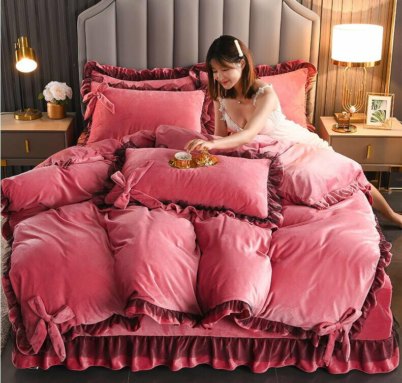 韓国風 敷き布団カバー 枕カバー ベッドスカート/フラットシーツ/ボックスシーツ 布団カバーセット セ..