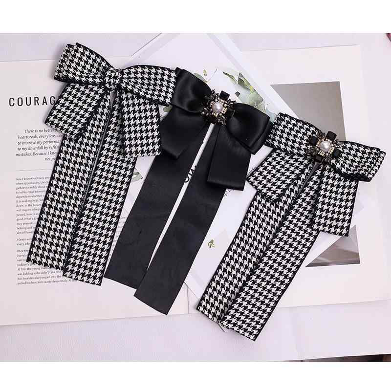 リボン レディース 欧米風 ダブル 蝶ネクタイ ボウタイ 千鳥格子 チェック柄 黒白 モノトーン JK制服 スクール スタイル アレンジ 合金製 おしゃれ きれいめ アクセサリー 春夏