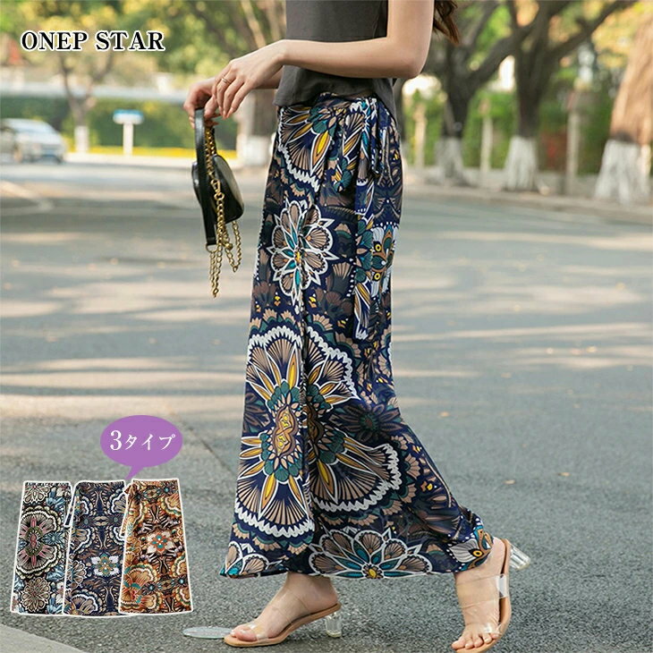 総柄巻きスカート レディース スカート ロング ロングスカート ラップスカート 総柄 マキシ丈 エスニック柄 リゾート フレア エキゾチック代代代代 ワンピスター