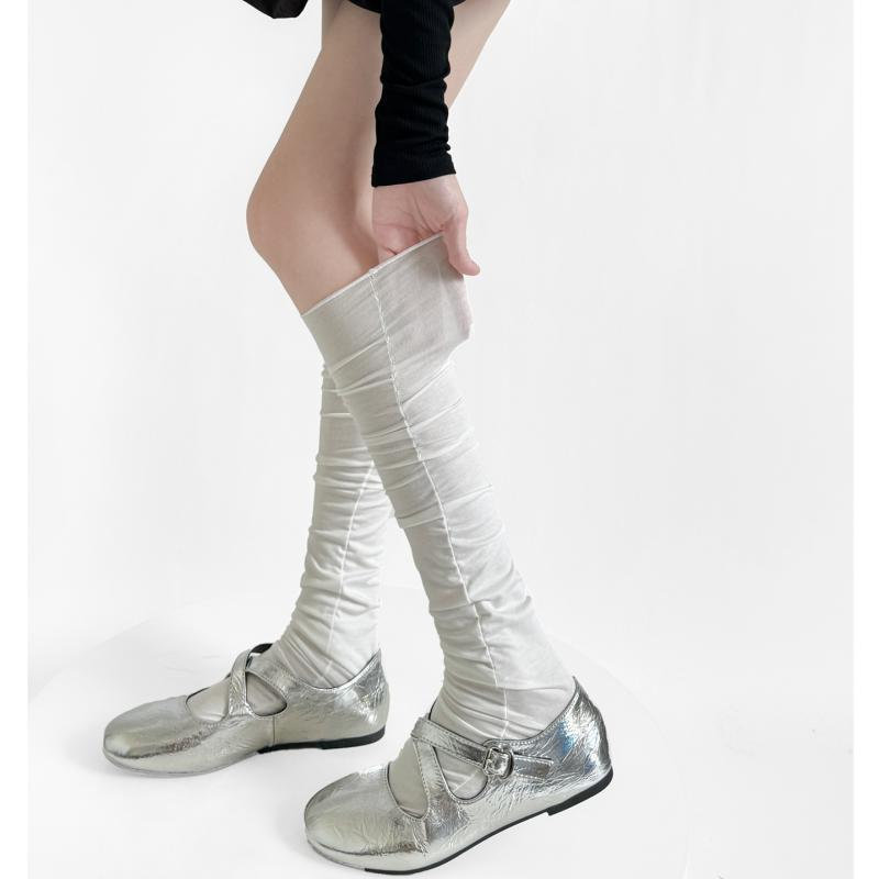 ソックス レディース 春夏 薄手 接触冷感 ルーズソックス くしゅくしゅ ミドル丈 クルーソックス ハイソックス シアー 微透け ブーツ用 白 黒 グレー 綿混 普段使い デイリー 通気性 摩擦防止