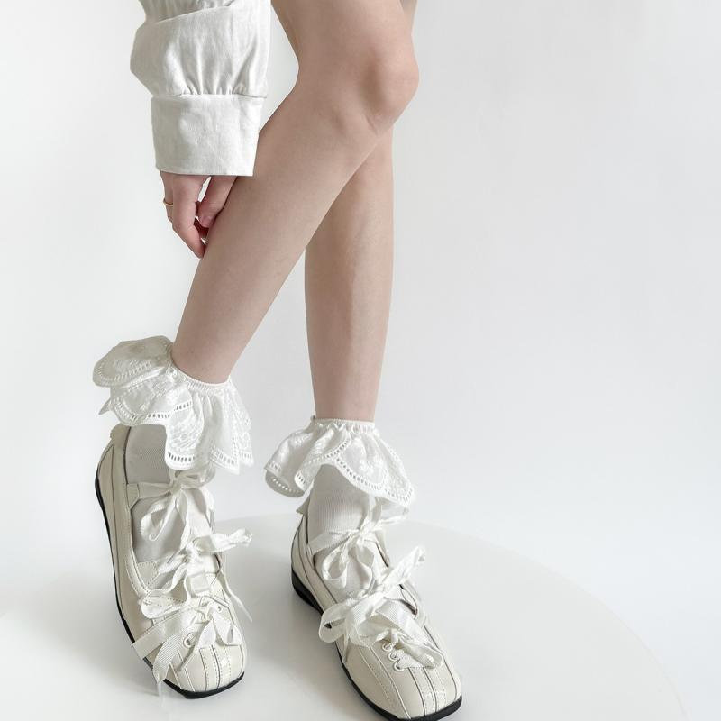 ソックス レディース 女性用 綿 コットン 靴下 プリンセス風 お姫様風 ガーリー 重厚感レース ビッグフ..