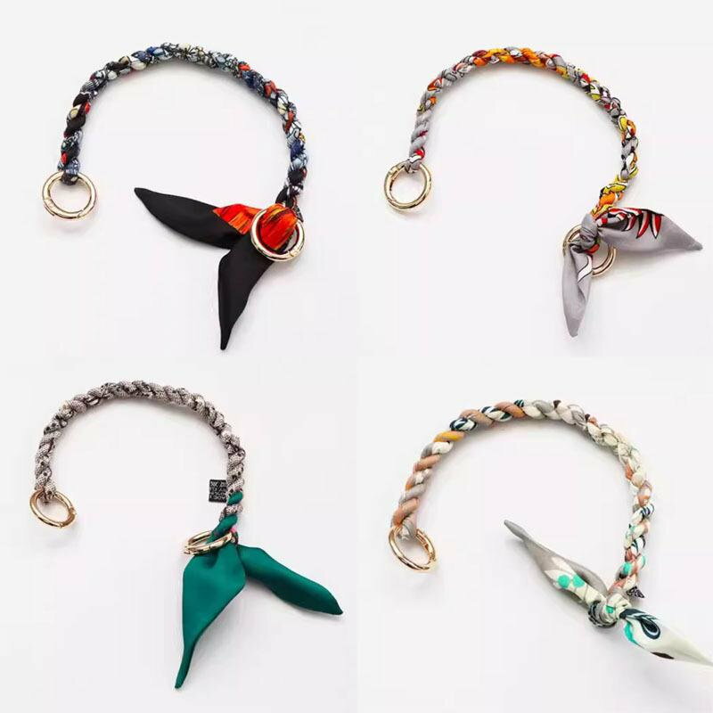 鞄 スカーフ 編み込み DIY 付け替え 交換 延長 ショート丈 肩掛け紐 ハンドバッグ 持ち手用 単品パーツ ポリエステル 超軽量 かわいい ストライプ柄 フェミニン(4)