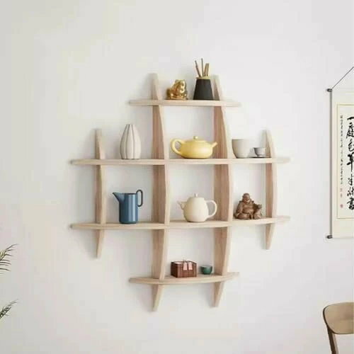 ウォールシェルフ 壁掛け飾り棚 おしゃれ 木製 壁棚 丸型 珍品棚 飾り棚 木製 花台 茶器 和室 置物 デ..