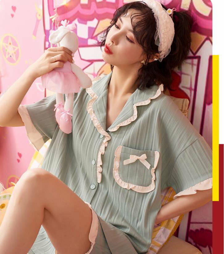 新作/お姫様/宮廷風/パジャマ/レディース 部屋着 ルームウェア 姫系　/可愛い/快適/寝巻き/大きいサイズ/体型カバー　ネグリジェ点セット　上着＋パンツ 夏　コットン　 ポケット付き