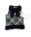 ★Susan Lanci/スーザンランシー★Bowzer with Nouveau bow犬用スワロフスキコートPlatinum Plaid×Black wit...