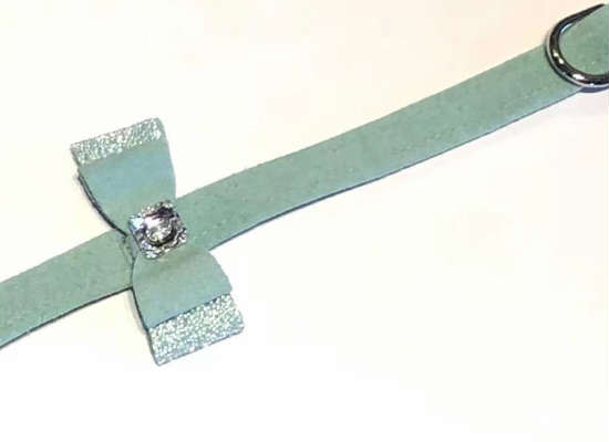 ★Susan Lanci★スーザンランシーCrystal Stellar Big Bow Leash_ミントスワロフスキー付リード