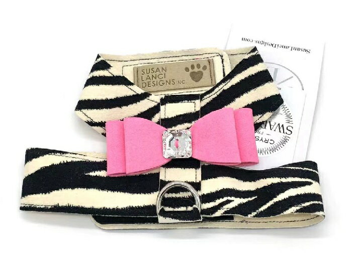 ★Susan Lanci/スーザンランシー★Big Bow Tinkie Harness_ゼブラ×パーフェクトピンクスワロフスキー付ハーネス
