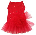 ★I See Spot/アイシースポット★RED TULLE DRESS W/RHINESTONES & FLOWER 犬用薄手ワンピース