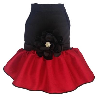 ★I See Spot/アイシースポット★RED TAFFETA W/RHINESTONE SATIN FLOWER 犬用薄手ワンピース