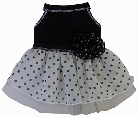 ★I See Spot/アイシースポット★BLACK & WHITE ORGANZA DOTS犬用ワンピース