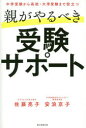 佐藤亮子／著 安浪京子／著本詳しい納期他、ご注文時はご利用案内・返品のページをご確認ください出版社名朝日新聞出版出版年月2021年04月サイズ223P 19cmISBNコード9784023319387生活 しつけ子育て 育児親がやるべき受験サポート 中学受験から高校・大学受験まで役立つオヤ ガ ヤルベキ ジユケン サポ-ト チユウガク ジユケン カラ コウコウ ダイガク ジユケン マデ ヤクダツ授業・インプット‐宿題・アウトプット‐テスト・定着：最重要三角形。子どもを知り尽くした二人の最終結論!1章 授業サポート（対談 塾のテキストは子どもにとってやりにくい!?｜塾で渡されたカリキュラムを見ずしてサポートはできない（安浪） ほか）｜2章 宿題サポート（対談 親を悩ませる宿題問題 塾生活をうまく回すカギ｜宿題管理の前にやるべきこと。集中できない原因は「環境」が原因かも!?（安浪） ほか）｜3章 テストサポート（対談 テストの点数や偏差値にこだわる必要はなし｜すべての道は復習テストから。復習テストは勉強のリトマス紙（安浪） ほか）｜4章 過去問サポート（対談 関東と関西では受験の傾向も違う｜過去問の着手は志望校の「覗き見」感覚。学校からのメッセージを読み取る（佐藤） ほか）｜5章 その他のサポート（対談 中学受験をさせるか、公立中に進むか｜多様化する入試に対応するためにふだんの親子会話がより重要に（安浪） ほか）※ページ内の情報は告知なく変更になることがあります。あらかじめご了承ください登録日2021/04/19