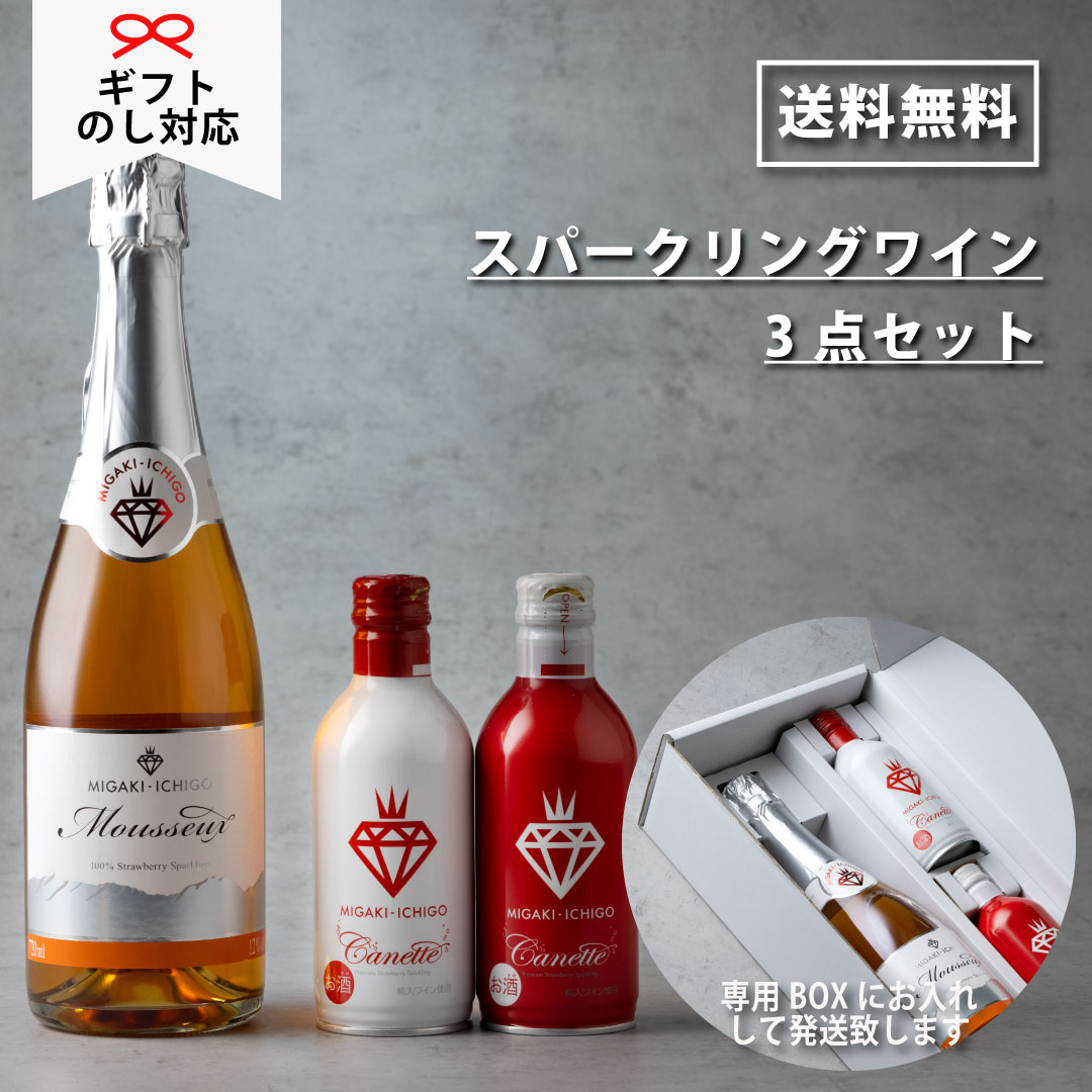 【イチゴのスパークリングワインセット】ミガキイチゴ・ムスー 720ml （化粧箱無）＆ ミガキイチゴ・カネット 290ml 赤白2本 いちご 国産 缶ワイン 誕生日 内祝い 結婚 記念日 祝い 乾杯 贈り物 お礼 お酒 手土産 敬老の日