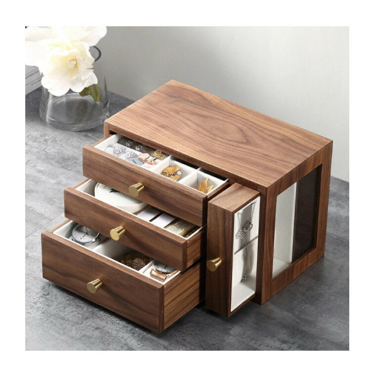 木製ジュエルケース 母の日 ジュエリーボックスプレゼント 大容量 宝石箱 母の日 プレゼント 木製 アクセサリース収納 木製 木 ピアス 収納ケース アクセサリー 収納ボックス ウォールナット材 指輪ケース 腕時計 ネックレス ピアス 指輪置 きクリスマスギフト