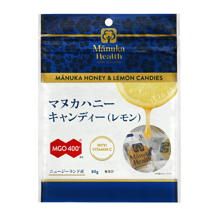 商品情報名称キャンデー原材料名砂糖、グルコースシロップ、はちみつ/香料、ビタミンC、着色料（ターメリック）内容量80g(個包装込み)保存方法直射日光、高温多湿を避け、涼しい場所で保存して下さい。原産国名ニュージーランド輸入者富永貿易株式会社栄養成分:1粒(4.5g)当たりエネルギー:18kcal、たんぱく質:0g、脂質:0g、炭水化物:4g、食塩相当量:0.004g、ビタミンC:4mgこの表示値は、目安です。商品区分健康食品広告文責株式会社フォーシーズ連絡先:045-461-9380【10個セット】マヌカヘルス マヌカハニーキャンディー　レモン味 80g(個包装込み)(JAN:4936790532666) のど飴 マヌカ マヌカハニー マヌカヘルス ニュージーランド産 富永貿易 【10個セット】レモンフレーバ―広がる、清涼感のあるまろやかな味わいです。MGO400+使用。 のどにうれしい100%ニュージーランド産MGO400+グレードのマヌカハニーとプロポリスを配合。マヌカハニーはニュージーランドに自生するマヌカの花から取れる貴重な蜂蜜です。MGO(食物メチルグリオキサール)という天然成分を豊富に含んでおり、信頼のマヌカヘルス社による高品質・本格派のマヌカハニーキャンディー（のど飴）です。チャック付き。※お届け先住所が沖縄・離島・山間部等の場合は、送料が発生致します 6