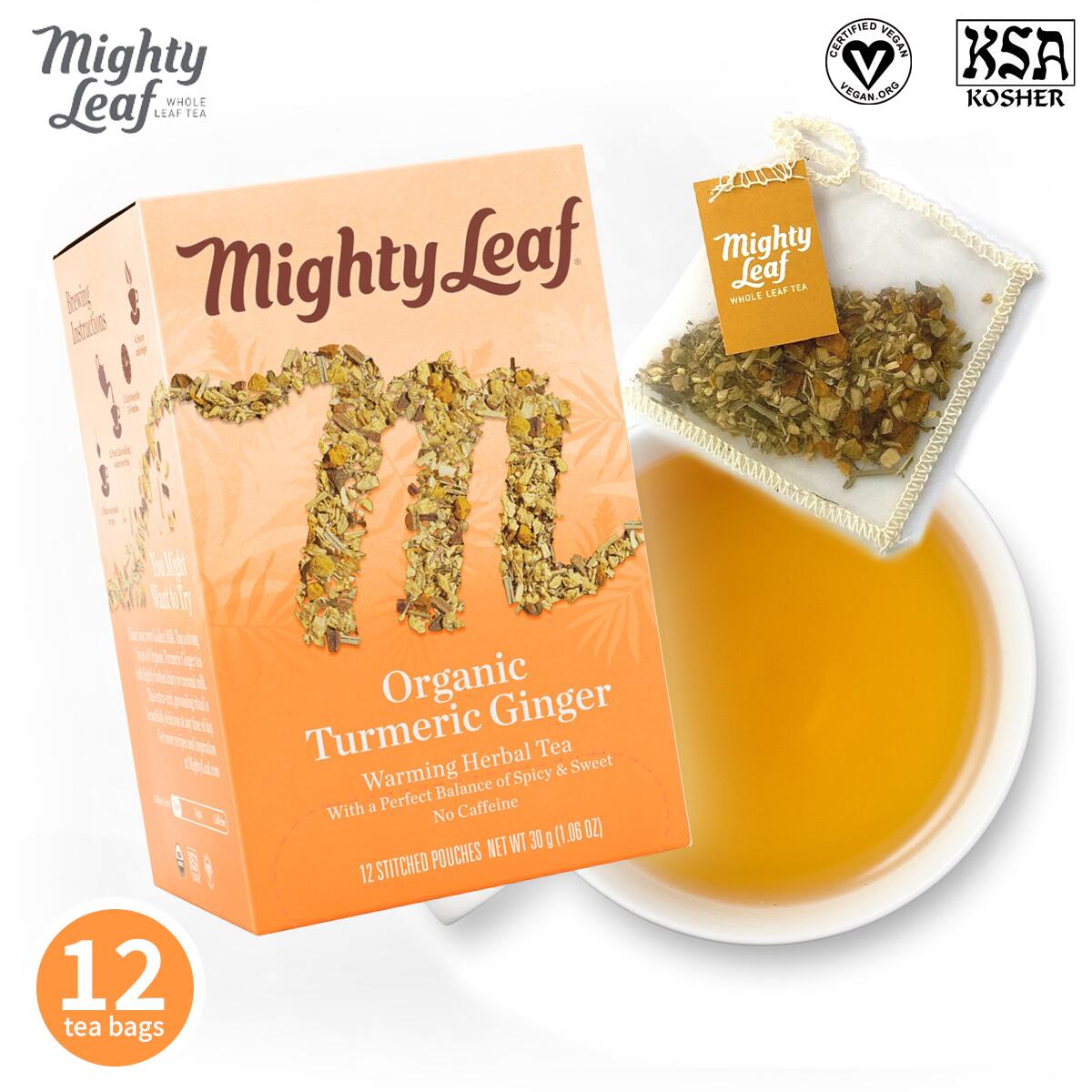オーガニックターメリックジンジャー マイティーリーフ オーガニック ビーガン グルテンフリー ハーブティー ウコン ショウガ ティーバッグ ギフト プレゼント ...