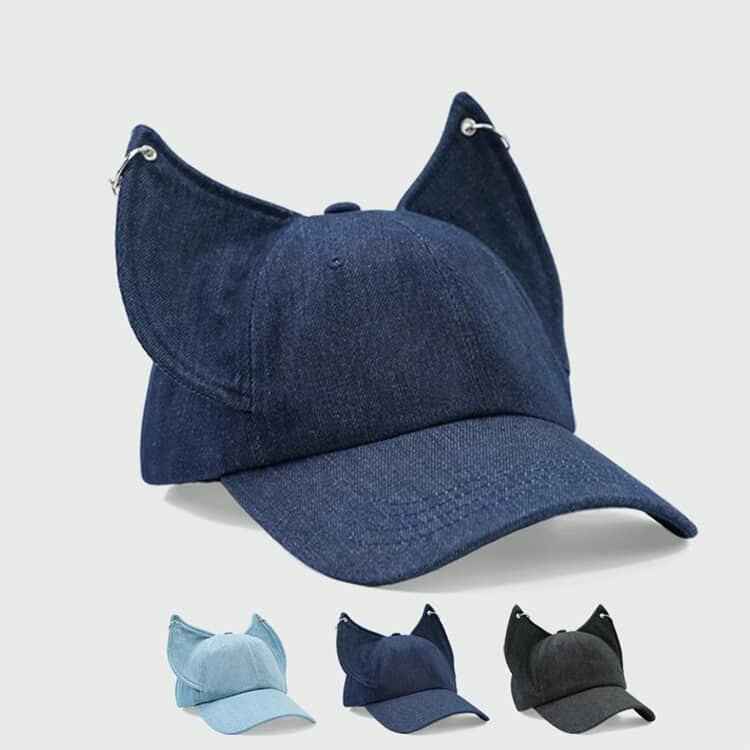 マイティSHOPのレディース キャップ 小顔効果 メンズ UVカット アニマル耳付き キツネ耳 個性派 帽子 韓国風 デニム ベースボールキャップ 可愛い ユニセックス キツネ耳 カジュアル おしゃれ｜アングル2