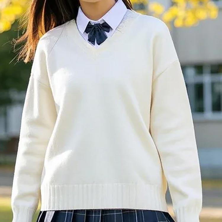 マイティSHOPのスクールセーター Vネック レディース メンズ 長袖 無地 制服 スクール ニット 学生 高校生 通学 入学 卒業 秋冬 春 JK 中学生 高校生 学生服 セーター ネイビー グレー ホワイト 紺 学校 学校 全10色 男女兼用 カジュアル スクールウェア 可愛い コスプレ｜アングル3