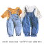 セットアップ子服キッズベビー服オーバーオールデニムサロペットフリル長袖ブラウス女の子春秋オールイ..
