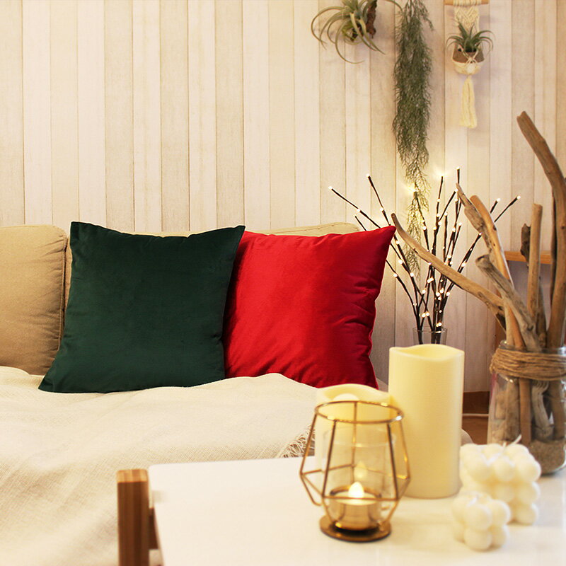 【2BUY200円OFFクーポン対象】クッションカバー レッド 45cm 赤色 ベルベット 単品 無地 シンプル 北欧 45×45 おしゃれ 四角 かわいい 正方形 可愛い カバーのみ ギフト プレゼント 送料無料