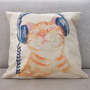 【2BUY200円OFFクーポン対象】送料無料 リネン ねこ柄 #headphone 45cm クッションカバー リゾート 北欧 クッション 猫 ネコ キャット 動物 ベージュ 北欧 45cm 西海岸 ハワイアン