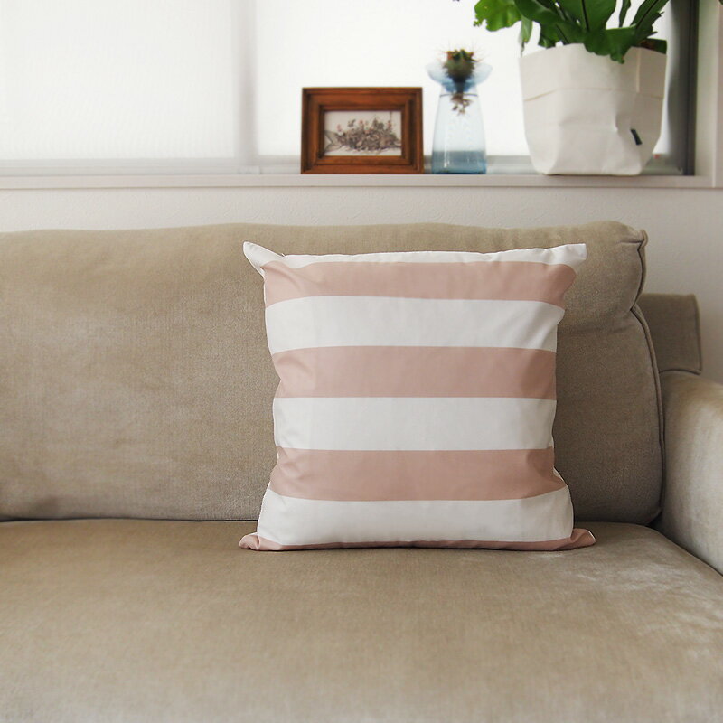 送料無料 ピンク ベージュ ボーダー柄 45cm クッションカバー 縞々 しま模様 しましまリゾート 北欧 クッション ベージュ 北欧 45cm 西海岸 ハワイ...