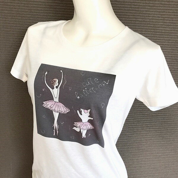 【マラソン中全品P3倍】 【21周年限定Tシャツ】 バレエ Tシャツ ネコとバレリーナ【ミニヨンオリジナル】半袖で綺麗なシルエットのバレエトップス 大人 レッスン