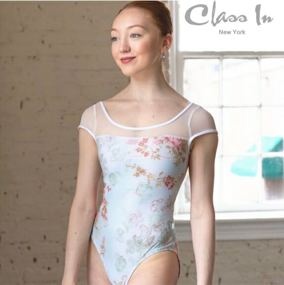 cidance　キャップスリーブ レオタード　花柄 ミント　 可愛らしい花柄とホワイトメッシュ...