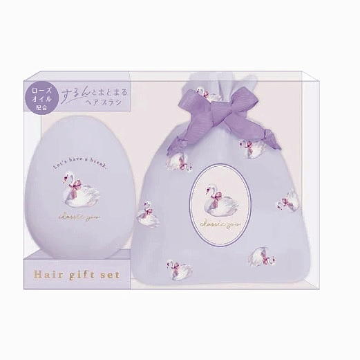 ヘアブラシ 巾着 ギフトセット スワン 白鳥 柄 バレエ ギフト うるツヤ効果 つやつや バレエ 発表会 ク..