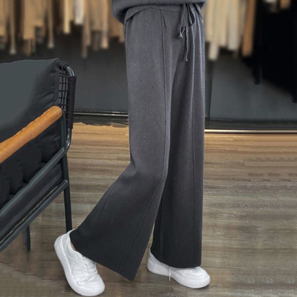 乐天商城 - ニットワイドパンツ 秋冬 レディース 美脚 厚手 あったか リラックス ニット　パンツ M L ブラック グレー　極暖　ウエストゴム おしゃれ