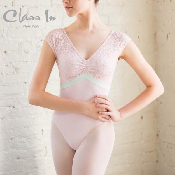 乐天商城 - バレエ レオタード 大人 半袖 【Class in クラスイン】キャップスリーブ レース ベルベット 切替 前身頃全面裏地付き ピンク 大人バレエ レッスン 着 ミニヨン ダンス ウェア ニューヨーク ブランド 練習