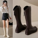 秋冬新作ロングブーツ 厚底ブーツ レディースブーツ ニーハイブーツ 靴 美脚効果 シンプル ワイルド 筒周り ゆったり ロング ジョッキーブーツ バイク用ブーツ 黒 歩きやすい 疲れにくい 太ヒール 長靴 バックジッパー 楽チン ゆったり 細見せ 身長アップ クラック 黒
