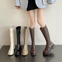 ジョッキーブーツ ニーハイブーツ 厚底 ロングブーツ レディース 膝丈 レディース ブーツ 靴 美脚 5CM ローヒール 太ヒール カジュアル シンプル ブーツ...