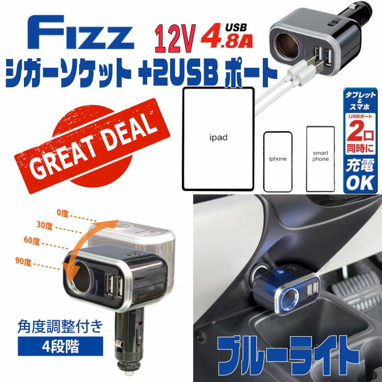 【FIZZ-990】イルミソケットD1 USB 4.8A 12V車専用ブラック ヒューズ付き10A（30mm） 通電モニター付き USB端子付き USBポート2口搭載USB給電 USB充電 NAPOLEX ナポレックスFIZZ-990