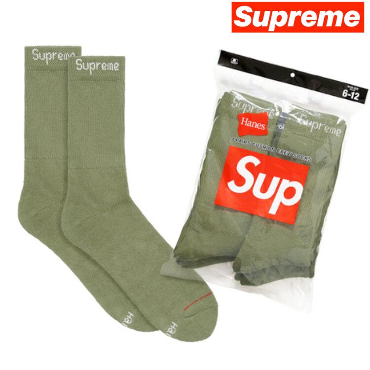 お得な限定クーポンで最安値 Supreme 靴下 4足セット "Hanes Crew Socks" シュプリーム ソックス 定番Supremeシュプリーム グリーン オリーブ プ 即納 LA ブランド レディース メンズ アメリカ