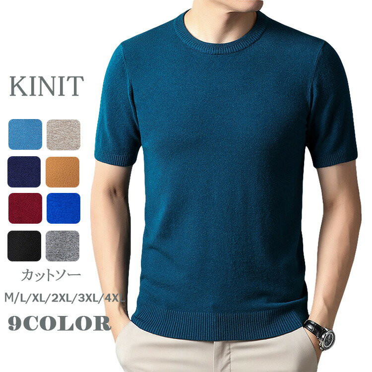 Rakuten - ニット 半袖 tシャツ メンズ ニットtシャツ モックネック 半袖tシャツ ビジネス 半袖 カットソー ストレッチ おしゃれ 大きいサイズ 春夏