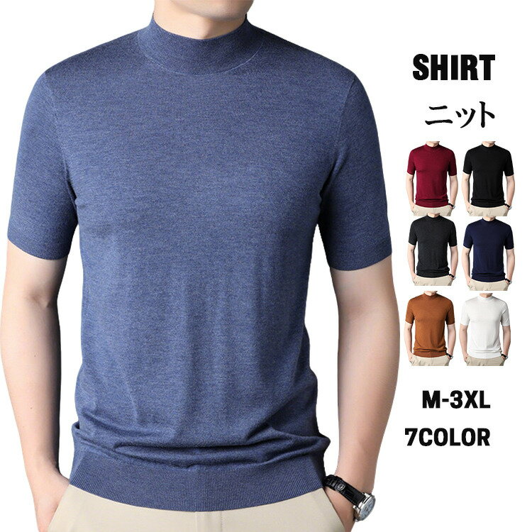 Rakuten - 送料無料 ニット 半袖 tシャツ メンズ ニットtシャツ モックネック 半袖tシャツ 薄手 ビジネス 半袖 カットソー ストレッチ ビッグtシャツ おしゃれ 大きいサイズ 春夏