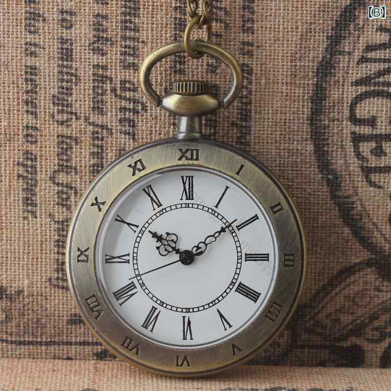 懐中時計 クォーツムーブメント おしゃれ アクセサリー ファッション ユニセックス 学生用 カバーなし レトロデザイン ローマ数字とアラビア数字 シンプルでギフトに最適なペンダントウォッチ