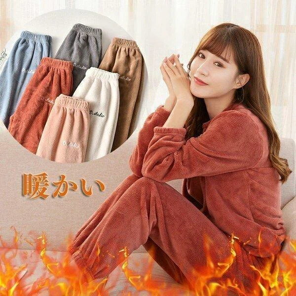 パジャマルームウェアレディース上下セットパーカーセットアップ裏起毛パジャマゆったり刺繍ロゴ冬部屋..