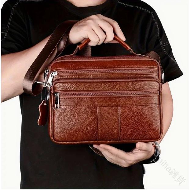 イス メンズ 本物合成皮革 マルチファンクショナル ビジネス ショルダーバッグ ブラウン テクスチャー..