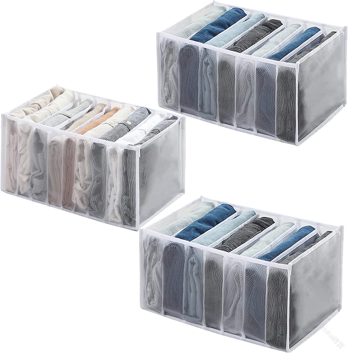 3点セット ズボン収納ボックス ジーンズ収納 ズボン収納ケース tシャツ収納 衣装収納ケース 引き出し仕切り 洗濯可能 折り畳み 透明 防塵 無臭 大容量 7マス*2+9マス*1 ホワイト 衣類整理に最適な多機能収納ケース