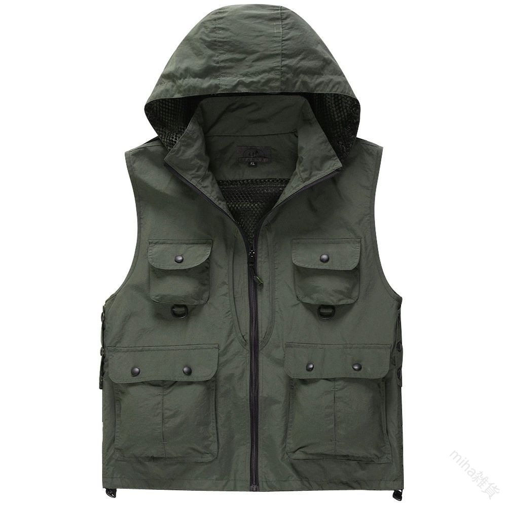 フィッシングベスト アウトドアベスト フード付き 帽子付き お釣り 作業用 ポケット多い カメラマン 通..