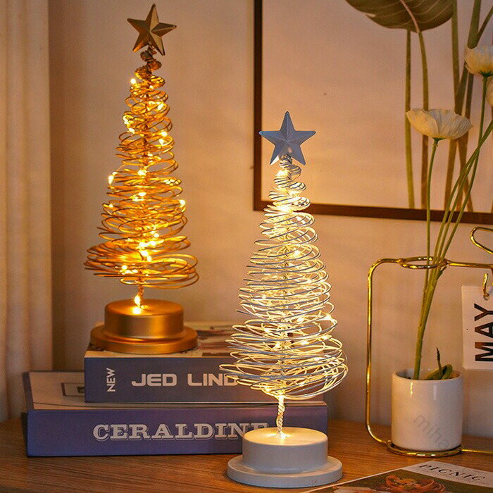 クリスマスツリー 卓上 ミニツリー 32cm 小さめ 卓上ツリー LEDイルミネーション 電池式 鉄製 キラキラ..