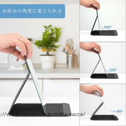 割れない 手鏡 スタンド ミラー cm 卓上鏡 コンパクト おりたたみ 鏡 PU レザー S サイズ ブラック 持ち運び に 便利 な 化粧鏡 [3]