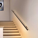 アルミ丸型手すり、LED発光階段手すり、ステップ用ボディセンサー照明付き手すりブラックアルミ階段手すり(100cm)