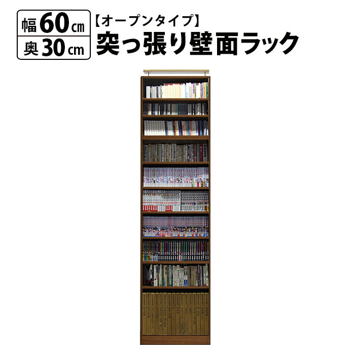 突っ張り 壁面ラック オープン 幅60 奥行30 本棚 つっぱり おしゃれ 大容量 収納 薄型 書棚 ブックシェルフ インテリア 国産