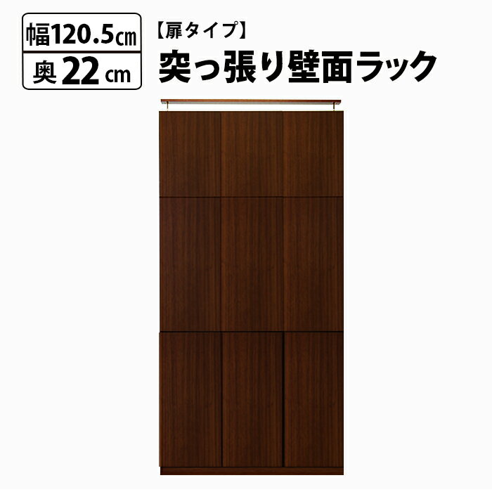 突っ張り 壁面ラック 扉付 幅120 奥行22 本棚 つっぱ