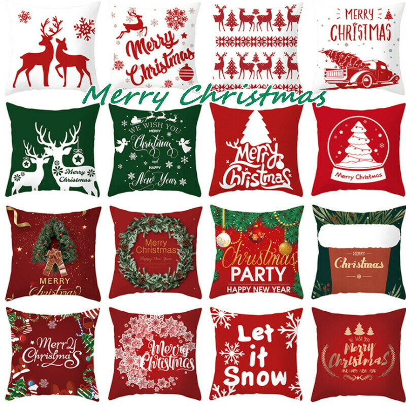 クッションカバー クリスマス 45×45 四角 ファスナー付き サンタクロース 鹿 クリスマスツリー 雪だるま トナカイ クリスマス オーナメント クリスマス飾り 抱き枕カバー 可愛い 装飾 インテリア パーティー 北欧 車用小物 クリスマスグッズ ソファ飾り